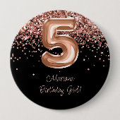 Rose Gold Schwarz 5. Geburtstagsfeier Button (Vorderseite)