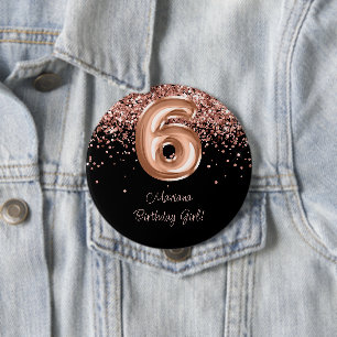 Rose Gold Schwarz 6. Geburtstagsfeier Button
