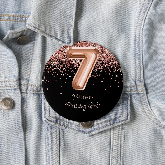Rose Gold Schwarz 7. Geburtstagsfeier Button (Beispiel)