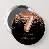 Rose Gold Schwarz 7. Geburtstagsfeier Button (Vorne & Hinten)