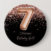 Rose Gold Schwarz 7. Geburtstagsfeier Button (Vorderseite)