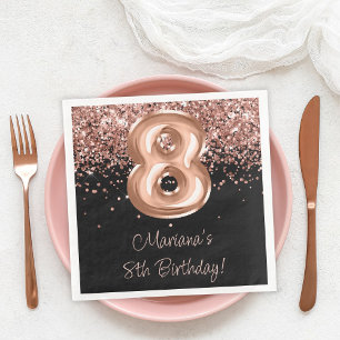 Rose Gold Schwarz 8. Geburtstagsfeier Serviette