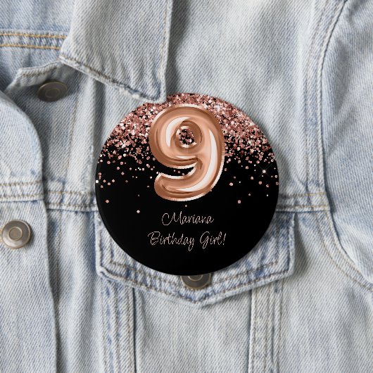 Rose Gold Schwarz 9. Geburtstagsfeier Button (Beispiel)