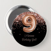 Rose Gold Schwarz 9. Geburtstagsfeier Button (Vorne & Hinten)