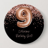 Rose Gold Schwarz 9. Geburtstagsfeier Button (Vorderseite)