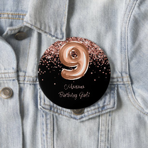 Rose Gold Schwarz 9. Geburtstagsfeier Button