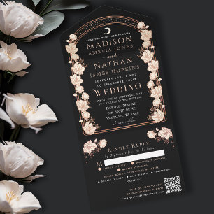 Rose Gold Schwarz Art Nouveau QR Code Hochzeit All In One Einladung