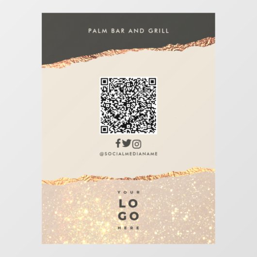 Rose Gold Schwarz Bar Preis QR-Code Fensteraufkleber (Blatt)