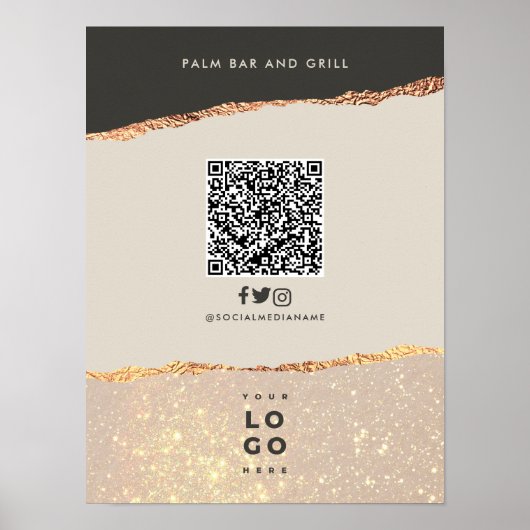 Rose Gold Schwarz Bar Preis QR-Code Poster (Vorne)