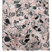 Rose Gold Schwarz Blütenblatt Illustrationsmuster Duschvorhang (Vorderseite)