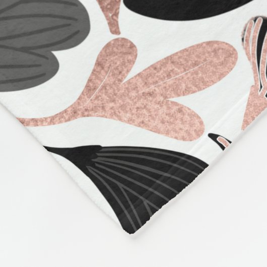 Rose Gold Schwarz Blütenblatt Illustrationsmuster Fleecedecke (Ecke)