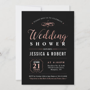 Rose Gold & Schwarz   Elegante Hochzeitsdusche für Einladung