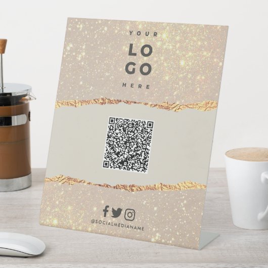 Rose Gold Schwarz elegante moderne QR-Codemarkieru Sockelschild (In Situ)