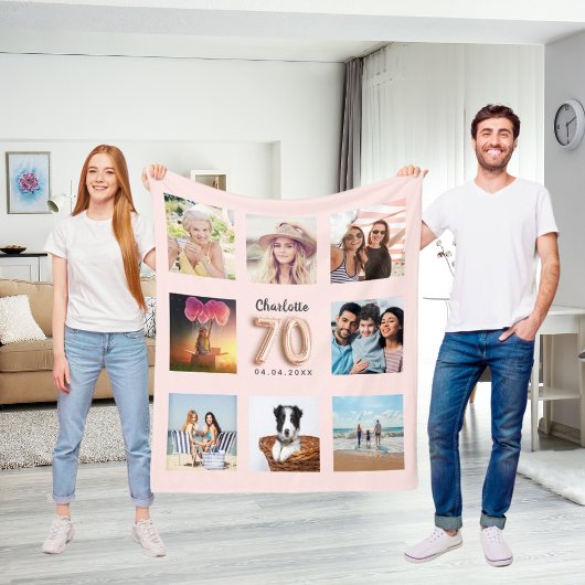 Rose Gold Schwarz Foto Collage Name Fleecedecke