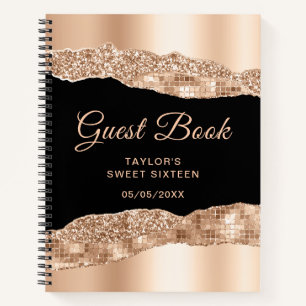 Rose Gold Schwarz Glam Tear Sweet Sixteen Gästebuc Notizblock