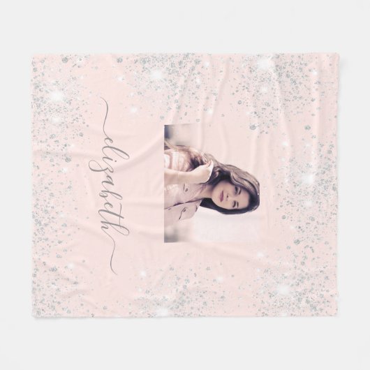 Rose gold Schwarz Glitzer Foto Fleecedecke (Vorderseite (Horizontal))
