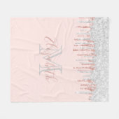 Rose gold Schwarz Glitzer Tropfen mit Monogramm Fleecedecke (Vorderseite (Horizontal))
