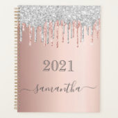 Rose Gold Schwarz Glitzer Tropfen Monogramm Planer (Vorderseite)