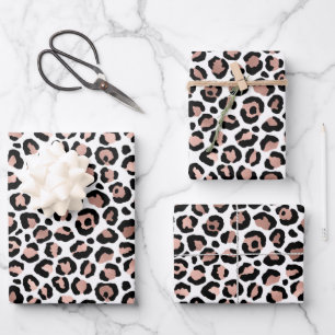 Rose Gold Schwarz Leopard Print Trendy Geschenkpapier Set