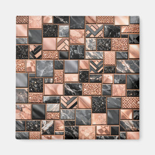 Rose Gold Schwarz Marmor Mosaik Magnet