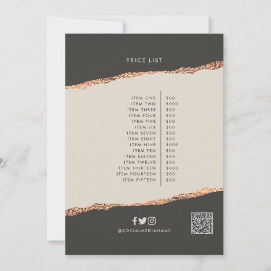 Rose Gold Schwarz Moderne Girly Preis QR-Code Einladung (Vorderseite)