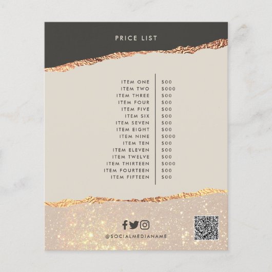 Rose Gold Schwarz Moderne Girly Preis QR-Code Flyer (Vorne)