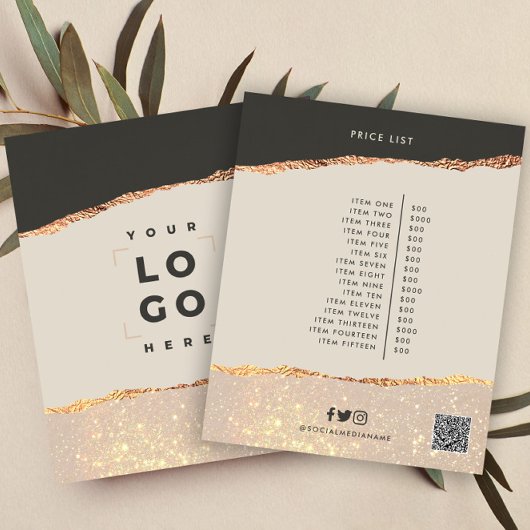 Rose Gold Schwarz Moderne Girly Preis QR-Code Flyer