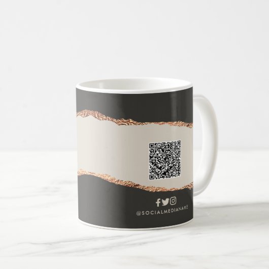 Rose Gold Schwarz Moderne Girly Preis QR-Code Kaffeetasse (VorderseiteRechts)
