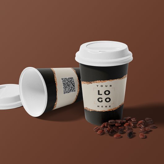 Rose Gold Schwarz Moderne Girly Preis QR-Code Pappbecher