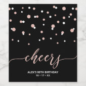 Rose gold & Schwarz Moderner Meilenstein Geburtsta Weinetikett (Einzelnes Label)