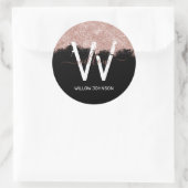 Rose Gold Schwarz Rosa Girl Glitzer Staubmonogramm Runder Aufkleber (Tasche)