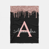 Rose Gold - Schwarz rosa Glitzer Schwarzes Monogra Fleecedecke (Vorderseite)