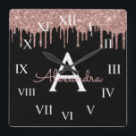 Rose Gold - Schwarz rosa Glitzer Schwarzes Monogra Quadratische Wanduhr<br><div class="desc">Rose Gold - Rosa und schwarz Sparkle Glitzer Monogram Name und Erstklassiges Wandschloss Uhr. Das macht den perfekten 16 Geburtstag,  Hochzeit,  Brautparty,  Jubiläum,  Babydusche oder Junggeselinnen-Abschied Geschenk für jemanden,  der Lieben glamourösen Luxus und schicke Stile.</div>