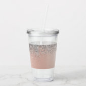 Rose Gold - Schwarz Rosa Silber Glitzer Monogramm Acryltrinkbecher (Rückseite)