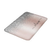 Rose Gold - Schwarz Rosa Silber Glitzer Monogramm Badematte (Schrägansicht)