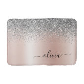 Rose Gold - Schwarz Rosa Silber Glitzer Monogramm Badematte (Vorderseite)