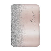 Rose Gold - Schwarz Rosa Silber Glitzer Monogramm Badematte (Vorderseite Vertikal)