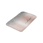 Rose Gold - Schwarz Rosa Silber Glitzer Monogramm Badematte (Schrägansicht)