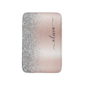 Rose Gold - Schwarz Rosa Silber Glitzer Monogramm Badematte (Vorderseite Vertikal)