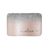 Rose Gold - Schwarz Rosa Silber Glitzer Monogramm Badematte (Vorderseite)