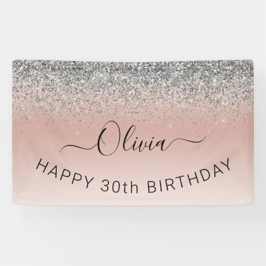 Rose Gold - Schwarz Rosa Silber Glitzer Monogramm Banner (Horizontal)