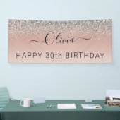 Rose Gold - Schwarz Rosa Silber Glitzer Monogramm Banner (Messe)