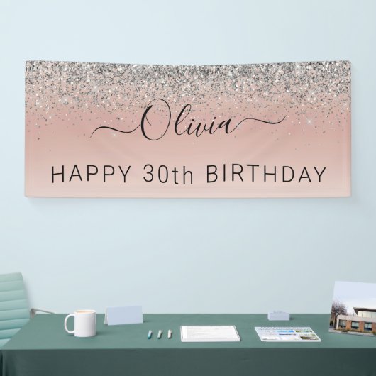Rose Gold - Schwarz Rosa Silber Glitzer Monogramm Banner (Messe)
