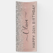 Rose Gold - Schwarz Rosa Silber Glitzer Monogramm Banner (Vertikal)