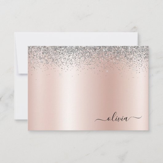 Rose Gold - Schwarz Rosa Silber Glitzer Monogramm Dankeskarte (Vorderseite)