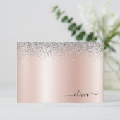 Rose Gold - Schwarz Rosa Silber Glitzer Monogramm Dankeskarte (Stehend Vorderseite)
