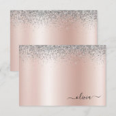 Rose Gold - Schwarz Rosa Silber Glitzer Monogramm Dankeskarte (Vorne/Hinten)
