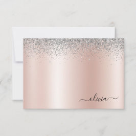 Rose Gold - Schwarz Rosa Silber Glitzer Monogramm Dankeskarte