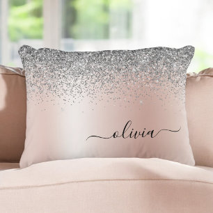 Rose Gold - Schwarz Rosa Silber Glitzer Monogramm Dekokissen
