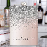 Rose Gold - Schwarz Rosa Silber Glitzer Monogramm Flachmann<br><div class="desc">Rose Gold - Rosa- und Silberne Imitate Foil metallic sparkle Glitzer gebürstete Metal Monogram Name und Initial Party Flask. Das macht den perfekten 16 Geburtstag,  Hochzeit,  Brautparty,  Jubiläum,  Babydusche oder Junggeselinnen-Abschied Geschenk für jemanden,  der Lieben glamourösen Luxus und schicke Stile.</div>